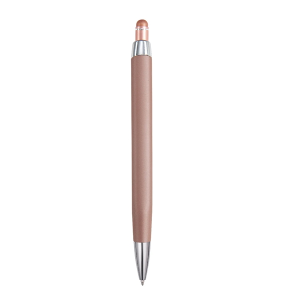 Triangular shaped, soft touch, colored metal retractable ballpoint with matching colored... from ASI 82498 RiteLine LLC