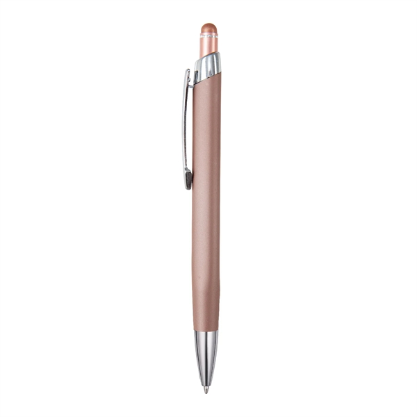 Triangular shaped, soft touch, colored metal retractable ballpoint with matching colored... from ASI 82498 RiteLine LLC