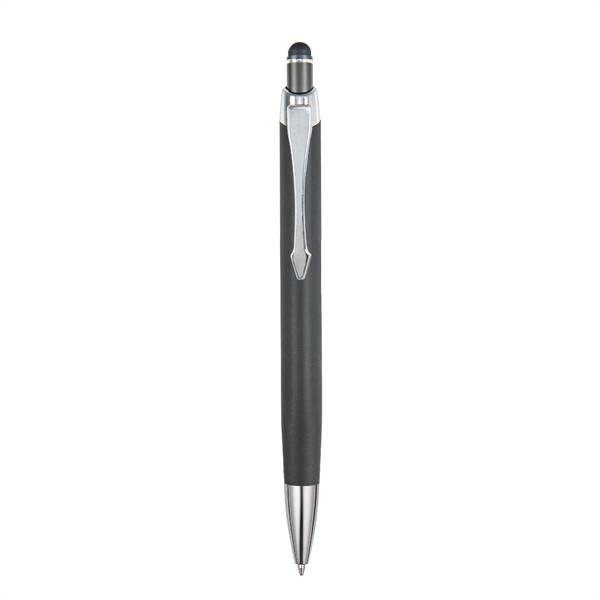 Triangular shaped, soft touch, colored metal retractable ballpoint with matching colored... from ASI 82498 RiteLine LLC