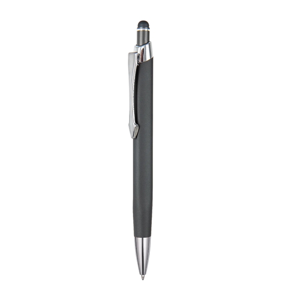 Triangular shaped, soft touch, colored metal retractable ballpoint with matching colored... from ASI 82498 RiteLine LLC