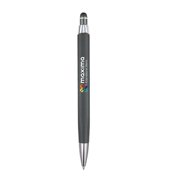 Triangular shaped, soft touch, colored metal retractable ballpoint with matching colored... from ASI 82498 RiteLine LLC