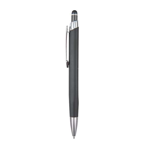 Triangular shaped, soft touch, colored metal retractable ballpoint with matching colored... from ASI 82498 RiteLine LLC
