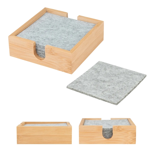 Set of 4 recycled felt coasters in a bamboo holder.... from ASI 61125 Hit Promotional Products / Hit®