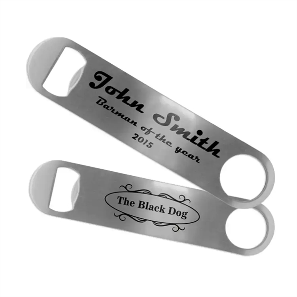 Stainless steel paddle-style bottle opener with 1 color silkscreen imprint on... from ASI 37218 Athena Promo (tm)