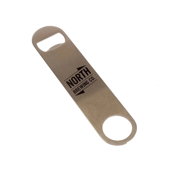 Stainless steel paddle-style bottle opener with 1 color silkscreen imprint on... from ASI 37218 Athena Promo (tm)