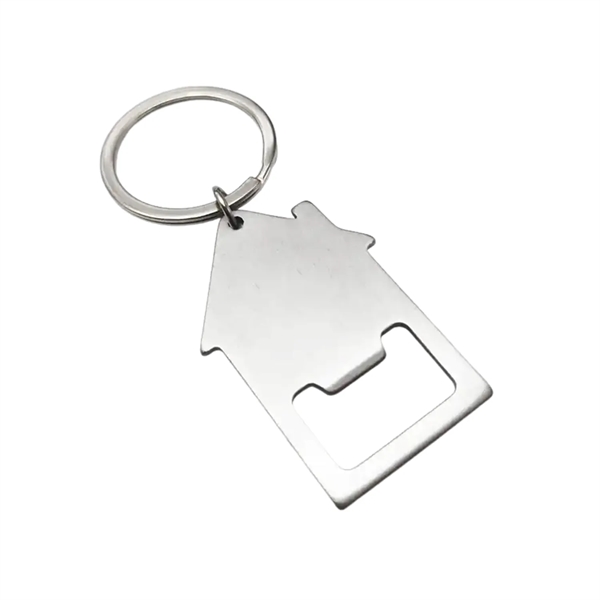 House shape stainless steel opener keychain plus laser engraving on 1... from ASI 37218 Athena Promo (tm)