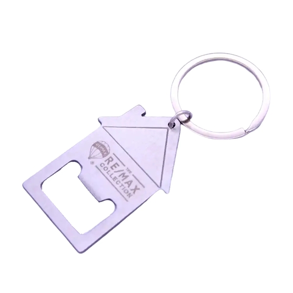 House shape stainless steel opener keychain plus laser engraving on 1... from ASI 37218 Athena Promo (tm)