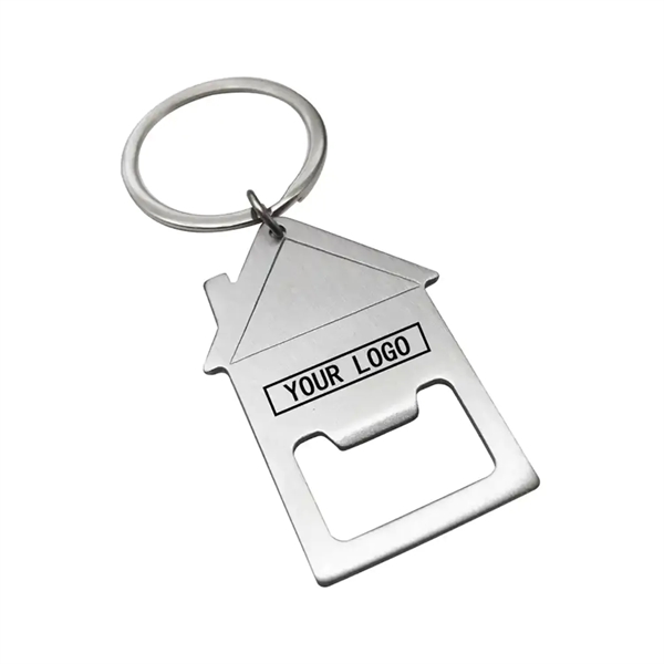 House shape stainless steel opener keychain plus laser engraving on 1... from ASI 37218 Athena Promo (tm)