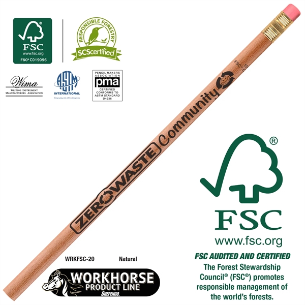 FSC Round Pencil Special with brass-colored ferrule and red eraser.... from ASI 86850 Shepenco/Shelbyville Pencil Co, Inc / SHEPENCO® Shelbyville Pencil Company