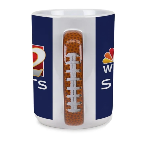 15 oz. mug now with a football lace handle feature... from ASI 52475 Xpres LLC