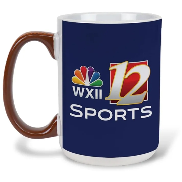 15 oz. mug now with a football lace handle feature... from ASI 52475 Xpres LLC