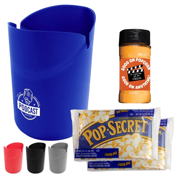 Popcorn kit with a silicone container, two microwaveable bags of popcorn,... from ASI 61125 Hit Promotional Products / Hit®