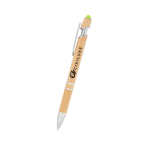 Bamboo ballpoint pen with plunger action mechanism and touchscreen stylus.... from ASI 61125 Hit Promotional Products / Hit®
