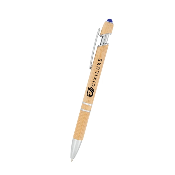 Bamboo ballpoint pen with plunger action mechanism and touchscreen stylus.... from ASI 61125 Hit Promotional Products / Hit®