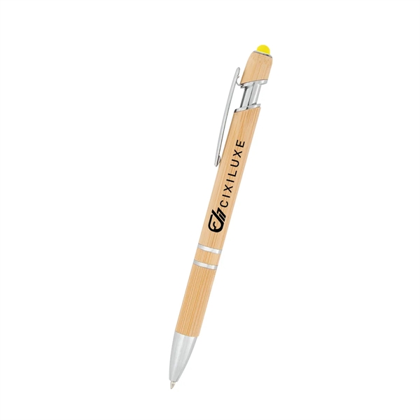 Bamboo ballpoint pen with plunger action mechanism and touchscreen stylus.... from ASI 61125 Hit Promotional Products / Hit®