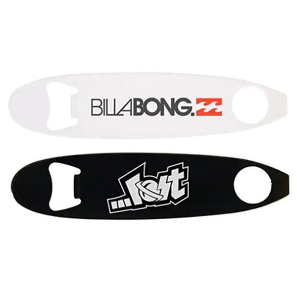Stainless steel surfboard-style bottle opener with 1 color silkscreen imprint on... from ASI 37218 Athena Promo (tm)