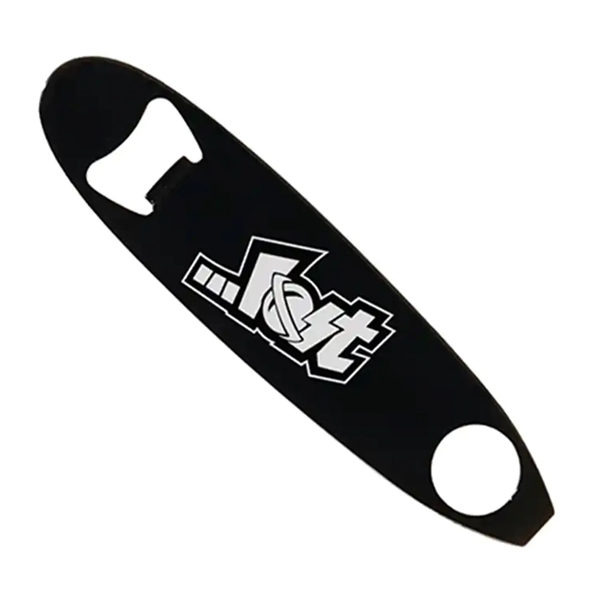 Stainless steel surfboard-style bottle opener with 1 color silkscreen imprint on... from ASI 37218 Athena Promo (tm)