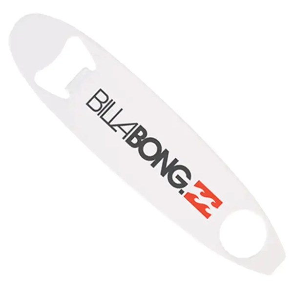 Stainless steel surfboard-style bottle opener with 1 color silkscreen imprint on... from ASI 37218 Athena Promo (tm)