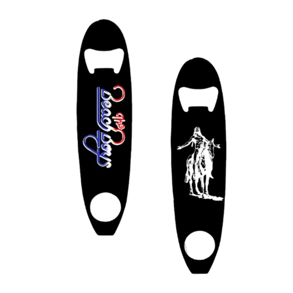 Stainless steel surfboard-style bottle opener with 1 color silkscreen imprint on... from ASI 37218 Athena Promo (tm)