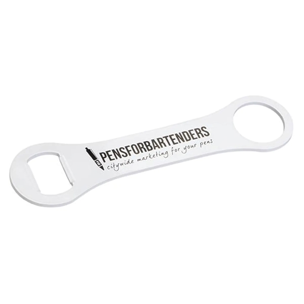 Stainless steel dog bone-style bottle opener with 1 color silkscreen imprint... from ASI 37218 Athena Promo (tm)