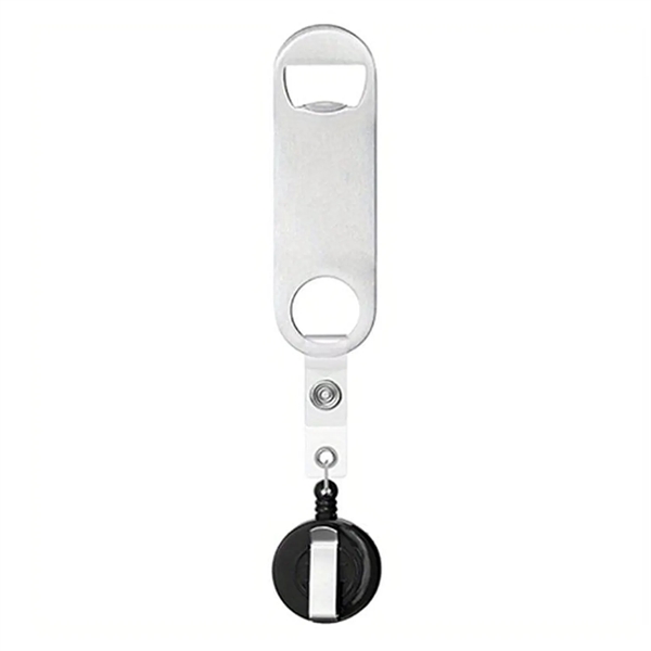 Stainless steel bottle opener with badge reel and 1 color silkscreen... from ASI 37218 Athena Promo (tm)