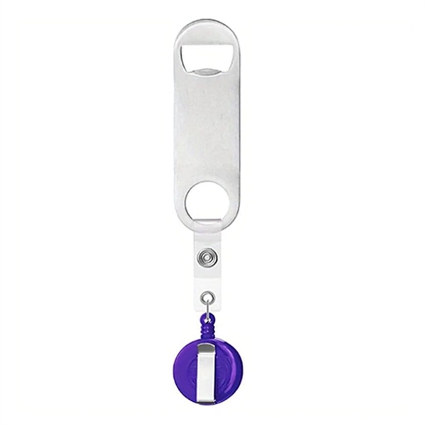 Stainless steel bottle opener with badge reel and 1 color silkscreen... from ASI 37218 Athena Promo (tm)