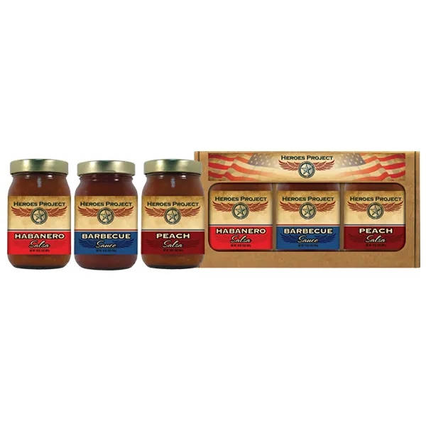 Three 16oz salsas or sauces in an attractive gift box.... from ASI 61826 Hot Sauce Harry's Inc