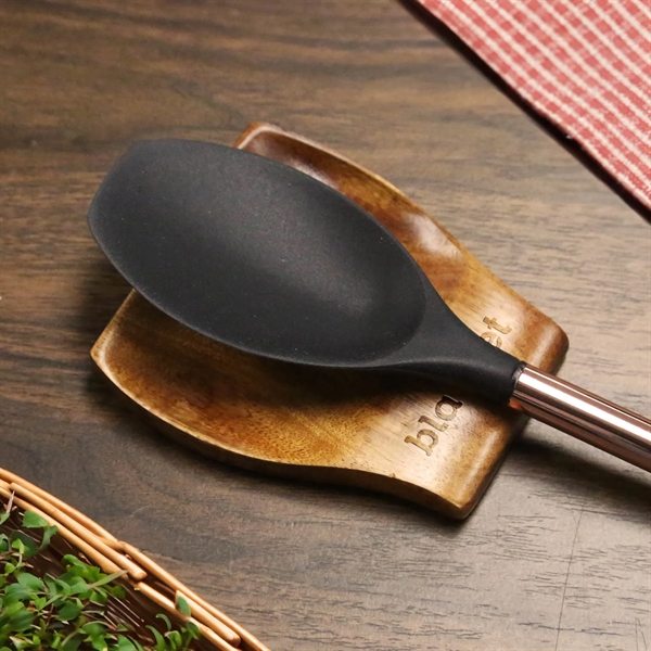The Noble Teak Wood Spoon Rest Holder helps keep kitchen tools... from ASI 61966 HPG / Beacon Promotions