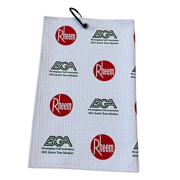 This 400 GSM microfiber golf towel is made from a waffle... from ASI 61966 HPG / BCG Creations HPG Gold