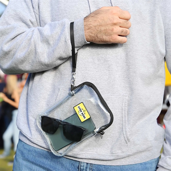 A stadium-approved clear crossbody clutch with a removable adjustable crossbody strap... from ASI 61966 HPG / Best Promotions USA