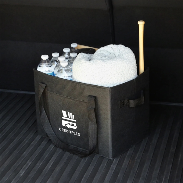 The RPET Non-Woven Folding Cargo Tote Carrier features multiple carrying options... from ASI 61966 HPG / Beacon Promotions