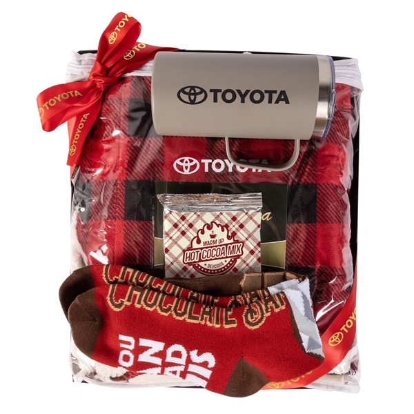 Blanket, mug, hot cocoa and socks in a gift tray... from ASI 44900 NC Custom (CI/Lanco) / Lanco