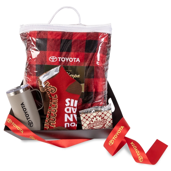 Blanket, mug, hot cocoa and socks in a gift tray... from ASI 44900 NC Custom (CI/Lanco) / Lanco