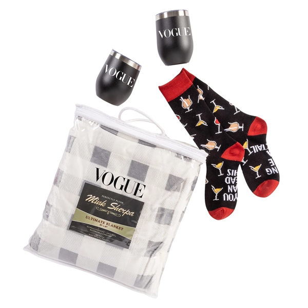 Blanket, wine tumblers and socks gift set... from ASI 44900 NC Custom (CI/Lanco) / Lanco