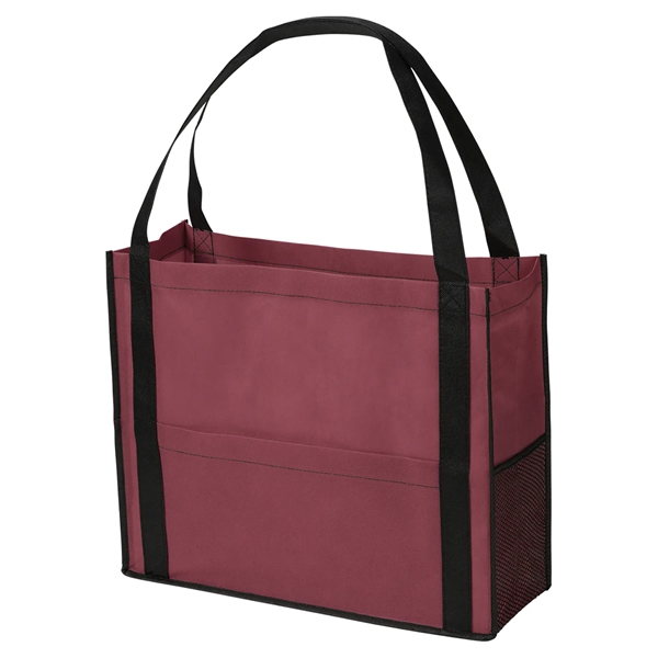 Non-woven tote bag with gusset, two-tone design, black handles, piping and... from ASI 52840 Evans Manufacturing
