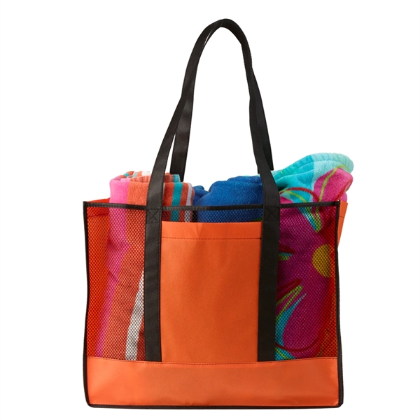 Non-woven beach tote bag with mesh front and 7" gusset providing... from ASI 52840 Evans Manufacturing