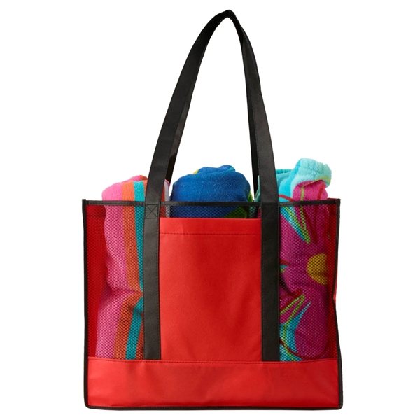 Non-woven beach tote bag with mesh front and 7" gusset providing... from ASI 52840 Evans Manufacturing