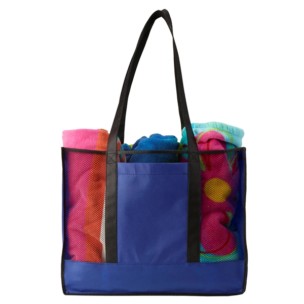 Non-woven beach tote bag with mesh front and 7" gusset providing... from ASI 52840 Evans Manufacturing