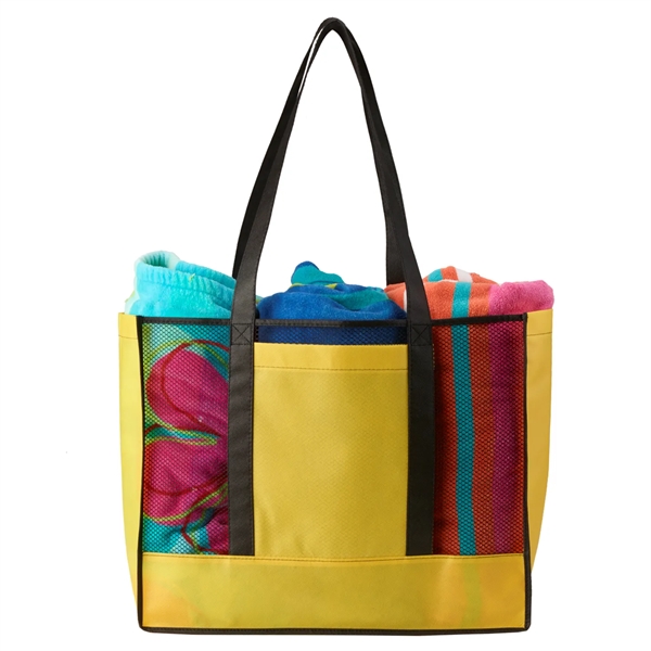 Non-woven beach tote bag with mesh front and 7" gusset providing... from ASI 52840 Evans Manufacturing