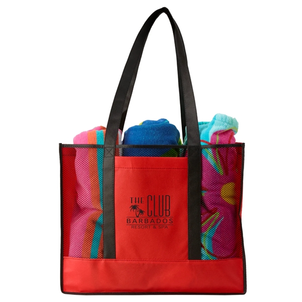Non-woven beach tote bag with mesh front and 7" gusset providing... from ASI 52840 Evans Manufacturing