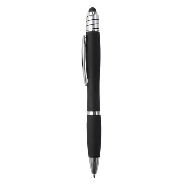 Retractable ballpoint pen with stylus on top, silver spin top, high-quality... from ASI 52840 Evans Manufacturing