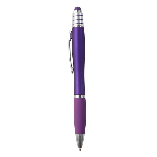 Retractable ballpoint pen with stylus on top, silver spin top, high-quality... from ASI 52840 Evans Manufacturing