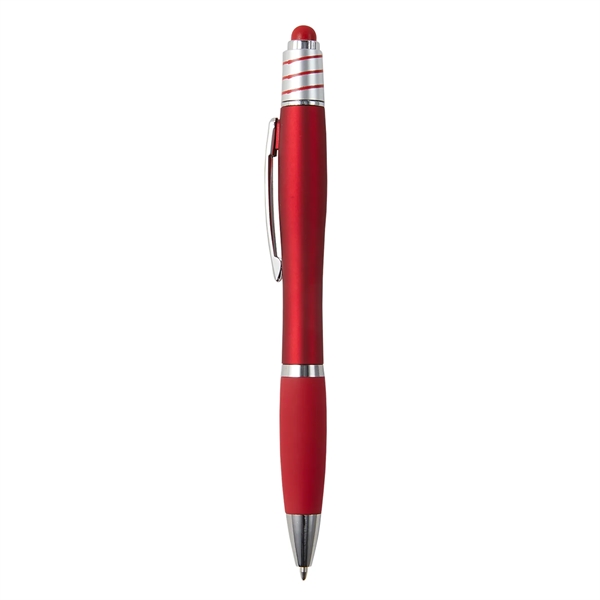 Retractable ballpoint pen with stylus on top, silver spin top, high-quality... from ASI 52840 Evans Manufacturing