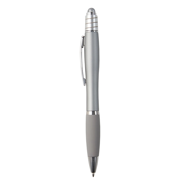 Retractable ballpoint pen with stylus on top, silver spin top, high-quality... from ASI 52840 Evans Manufacturing