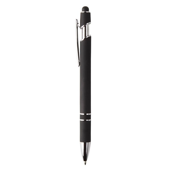 Soft touch pen with plunger action pen with stylus tip features... from ASI 52840 Evans Manufacturing