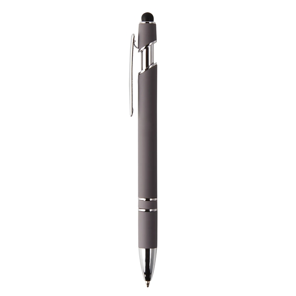 Soft touch pen with plunger action pen with stylus tip features... from ASI 52840 Evans Manufacturing
