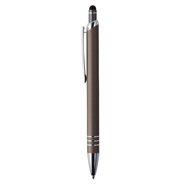 Aluminum stylus pen with soft-touch barrel and plunger action mechanism.... from ASI 52840 Evans Manufacturing