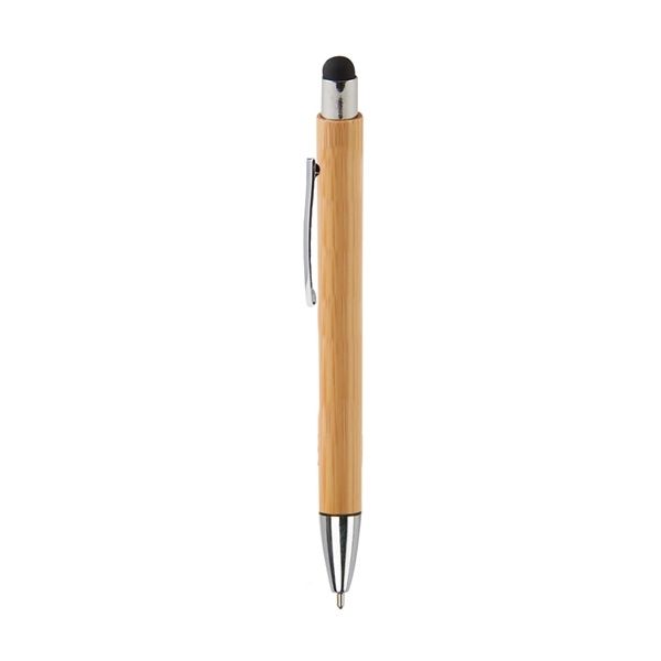 Bamboo stylus pen with retractable ballpoint, chrome plated clip, ferrule and... from ASI 52840 Evans Manufacturing