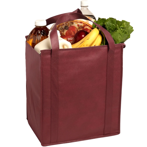 Insulated large non-woven grocery tote bag with gusset constructed of non-woven... from ASI 52840 Evans Manufacturing