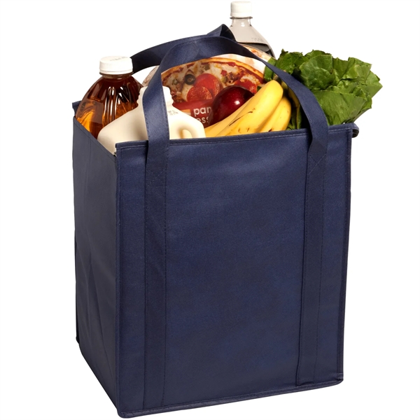 Insulated large non-woven grocery tote bag with gusset constructed of non-woven... from ASI 52840 Evans Manufacturing